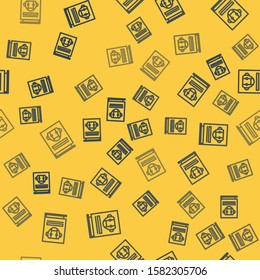 Blue line User manual icon isolated seamless pattern on yellow background. User guide book. Instruction sign. Read before use.  Vector Illustration