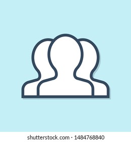 Blue line Users group icon isolated on blue background. Group of people icon. Business avatar symbol - users profile icon.  Vector Illustration