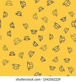 Blue line Users group icon isolated seamless pattern on yellow background. Group of people icon. Business avatar symbol users profile icon.  Vector Illustration