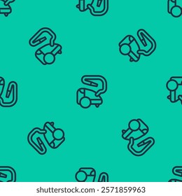 Blue line Vacuum cleaner icon isolated seamless pattern on green background.  Vector