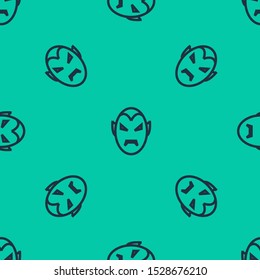 Blue line Vampire icon isolated seamless pattern on green background. Happy Halloween party.  Vector Illustration