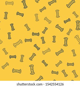 Blue line Vampire teeth icon isolated seamless pattern on yellow background. Happy Halloween party.  Vector Illustration