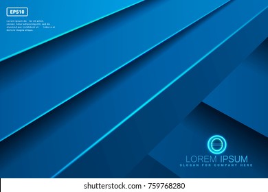 Blue line vector background on black space paper layer overlap pattern for text and message design