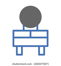 Blue line vector furniture with gray circle head