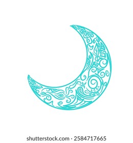 blue line vector illustration with crescent moon pattern without background