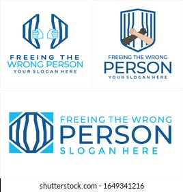 La pantalla vectorial de la línea azul cruzó las manos. diseño del logo cuadrado adecuado para la comunidad sin fines de lucro liberando personas, asistencia legal justicia.