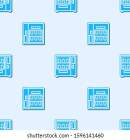 Blue line Vending machine of food and beverage automatic selling icon isolated seamless pattern on grey background.  Vector Illustration