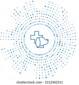 Blue line Veterinary clinic symbol icon isolated on white background. Cross with dog veterinary care. Pet First Aid sign. Abstract circle random dots. Vector Illustration