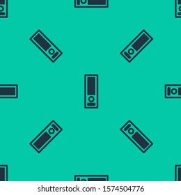 Blue line Video game console icon isolated seamless pattern on green background.  Vector Illustration