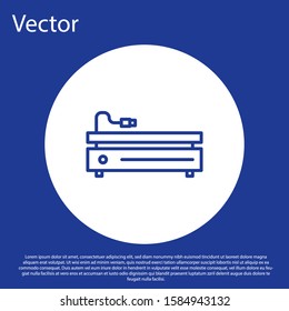 Blue line Video game console icon isolated on blue background. White circle button. Vector Illustration