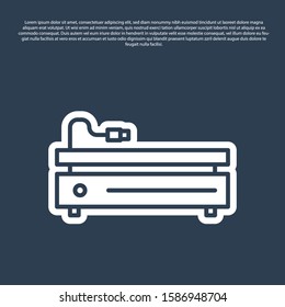 Blue line Video game console icon isolated on blue background.  Vector Illustration