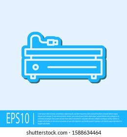 Blue line Video game console icon isolated on grey background.  Vector Illustration