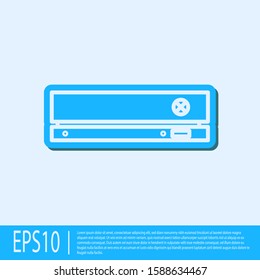 Blue line Video game console icon isolated on grey background.  Vector Illustration