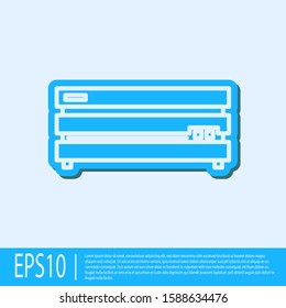 Blue line Video game console icon isolated on grey background.  Vector Illustration