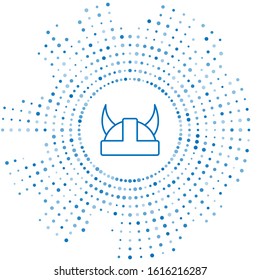 Blue line Viking in horned helmet icon isolated on white background. Abstract circle random dots. Vector Illustration