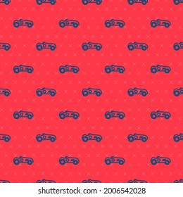 Blue line Vintage sport racing car icon isolated seamless pattern on red background.  Vector Illustration