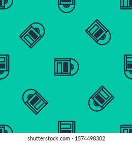 Blue line Vinyl disk icon isolated seamless pattern on green background.  Vector Illustration