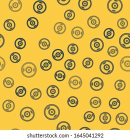 Blue line Vinyl disk icon isolated seamless pattern on yellow background.  Vector Illustration