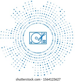 Blue line Vinyl player with a vinyl disk icon isolated on white background. Abstract circle random dots. Vector Illustration