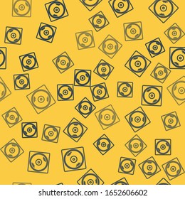 Blue line Vinyl player with a vinyl disk icon isolated seamless pattern on yellow background.  Vector Illustration