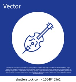 Blue line Violin icon isolated on blue background. Musical instrument. White circle button. Vector Illustration