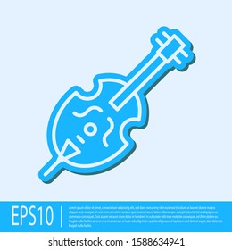 Blue line Violin icon isolated on grey background. Musical instrument.  Vector Illustration