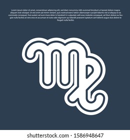 Blue line Virgo zodiac sign icon isolated on blue background. Astrological horoscope collection.  Vector Illustration
