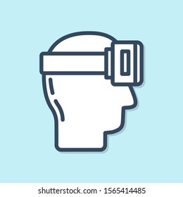 Blue line Virtual reality glasses icon isolated on blue background. Stereoscopic 3d vr mask.  Vector Illustration