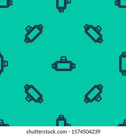 Blue line Virtual reality glasses icon isolated seamless pattern on green background. Stereoscopic 3d vr mask.  Vector Illustration