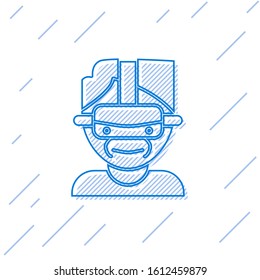 Blue line Virtual reality glasses icon isolated on white background. Stereoscopic 3d vr mask.  Vector Illustration