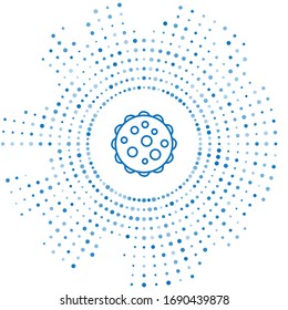 Blue line Virus icon isolated on white background. Corona virus 2019-nCoV. Bacteria and germs, cell cancer, microbe, fungi. Abstract circle random dots. Vector Illustration