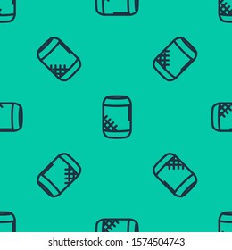 Blue line Voice assistant icon isolated seamless pattern on green background. Voice control user interface smart speaker.  Vector Illustration