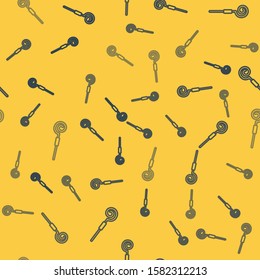 Blue line Walking stick icon isolated seamless pattern on yellow background. Happy Saint Patricks day.  Vector Illustration