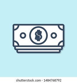 Blue line Wallet with with dollar symbol icon isolated on blue background. Purse icon. Cash savings symbol.  Vector Illustration
