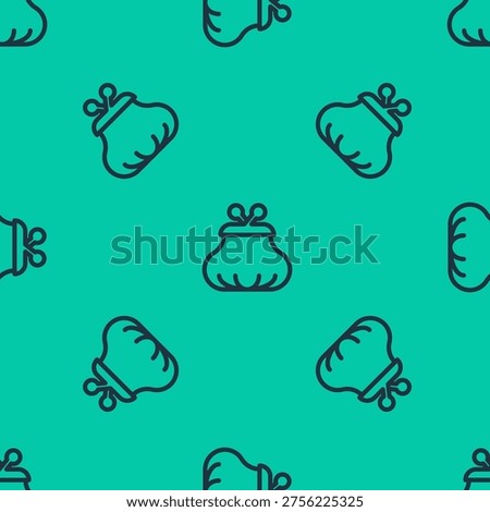 Blue line Wallet icon isolated seamless pattern on green background. Purse icon. Cash savings symbol.  Vector