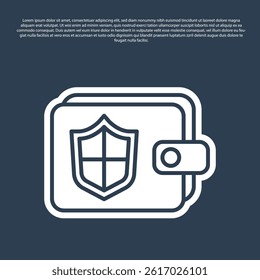 Blue line Wallet and money with shield icon isolated on blue background. Insurance concept. Security, safety, protection, protect concept.  Vector