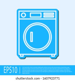 Blue line Washer icon isolated on grey background. Washing machine icon. Clothes washer - laundry machine. Home appliance symbol.  Vector Illustration