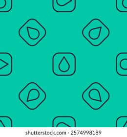 Blue line Water drop icon isolated seamless pattern on green background.  Vector