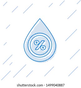 Blue line Water drop percentage icon isolated on white background. Humidity analysis.  Vector Illustration