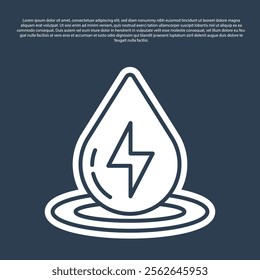 Blue line Water energy icon isolated on blue background. Ecology concept with water droplet. Alternative energy concept.  Vector