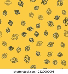 Blue line Water meter icon isolated seamless pattern on yellow background.  Vector