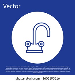 Blue line Water tap icon isolated on blue background. White circle button. Vector Illustration