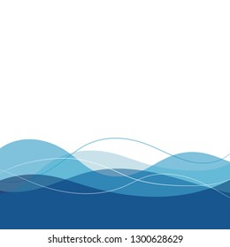 Blue line water wave abstract background in flat vector illustration design style.