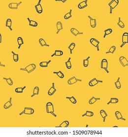 Blue line Watering can icon isolated seamless pattern on yellow background. Irrigation symbol.  Vector Illustration