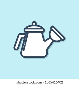 Blue line Watering can icon isolated on blue background. Irrigation symbol.  Vector Illustration