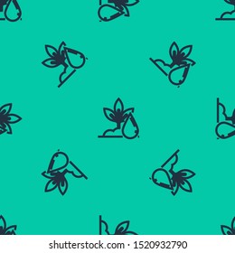 Blue line Watering plant icon isolated seamless pattern on green background. Seed and seedling. Irrigation symbol. Leaf nature.  Vector Illustration