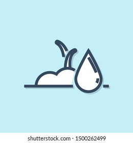 Blue line Watering sprout icon isolated on blue background. Seed and seedling. Irrigation symbol. Leaf nature.  Vector Illustration