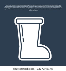 Blue line Waterproof rubber boot icon isolated on blue background. Gumboots for rainy weather, fishing, gardening.  Vector