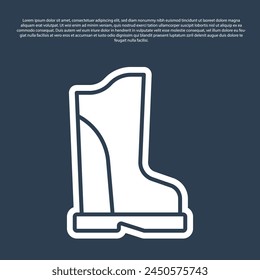 Línea azul Icono impermeable de la bota de goma aislado sobre fondo azul. Botas de goma para el Clima lluvioso, la pesca, la jardinería.  Vector