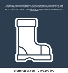 Blue line Waterproof rubber boot icon isolated on blue background. Gumboots for rainy weather, fishing, gardening.  Vector